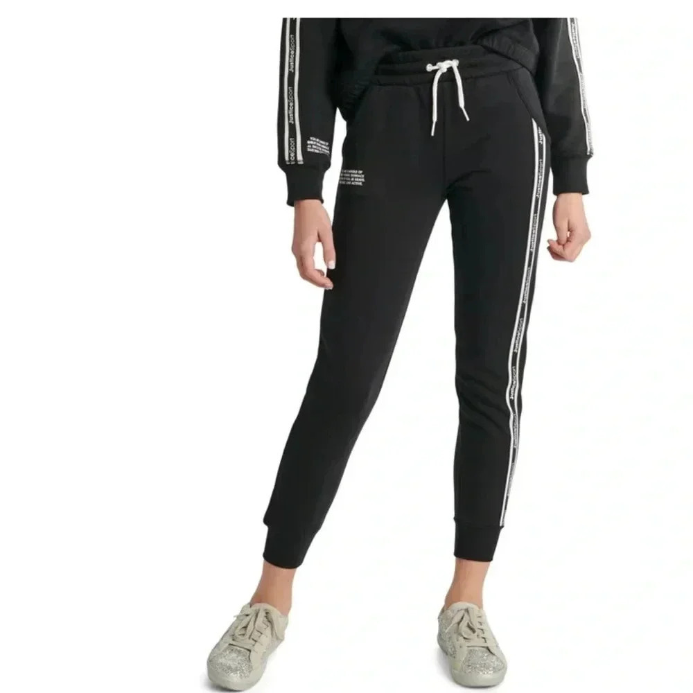 Justice Girls J-Sport Fleece Taped Active Joggers Size Small (7/8) Black